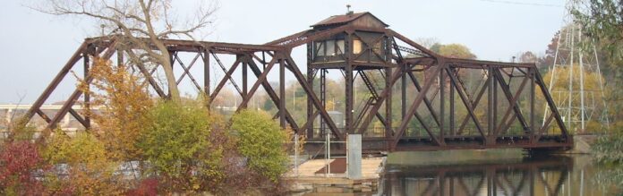 Swing bridge over the Fox River in Appleton, Wisconsin