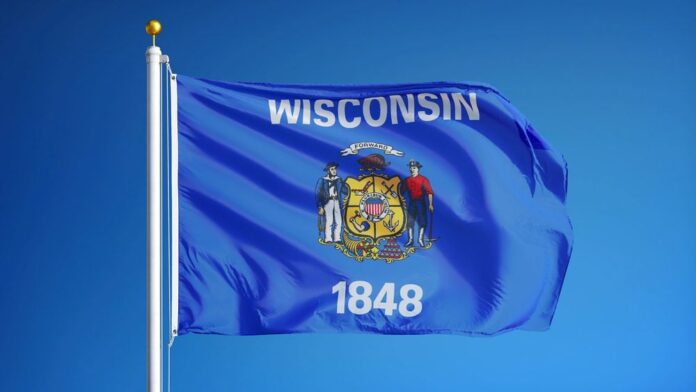 State of Wisconsin flag waving