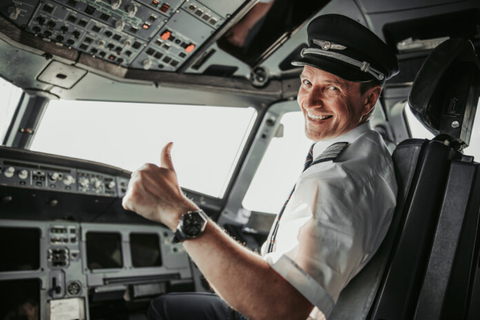 Airplane pilot in cockpit