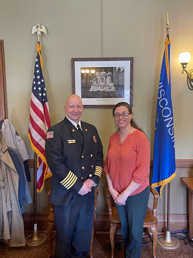 Senator Cabral-Guevara with Steve of the Grand Chute Fire Deparment.