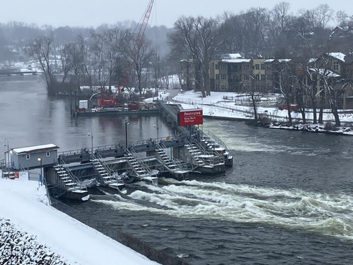 Dam on the Fox River in Appleton, Wisconsin, in Outagamie County.