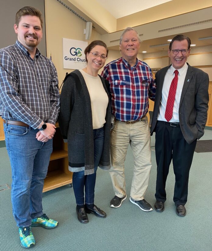 At the March 11, 2023 Listening Session (from left): Rep. Nate Gustafson, Sen. Rachael Cabral-Guevara, Walter Blank of Appleton Concerned Taxpayers, and Rep. Dave Murphy.