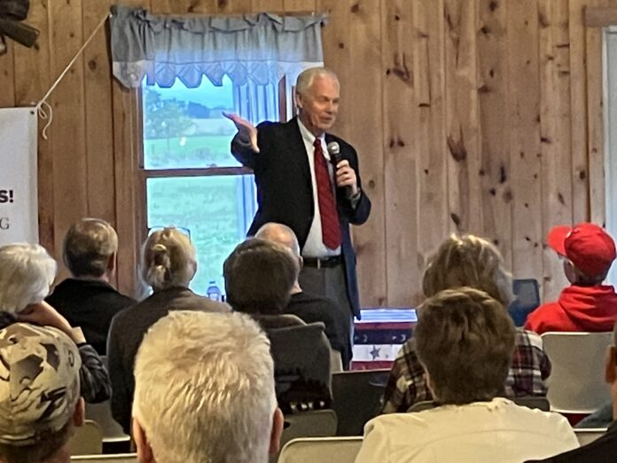 Wisconsin Senator Ron Johnson, shown here at a NEW Patriots event in Fall 2022, is leading opposition to a WHO treaty on pandemic preparedness.