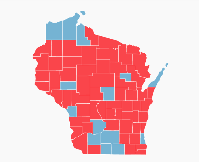 The vast majority of counties in Wisconsin vote Republican.