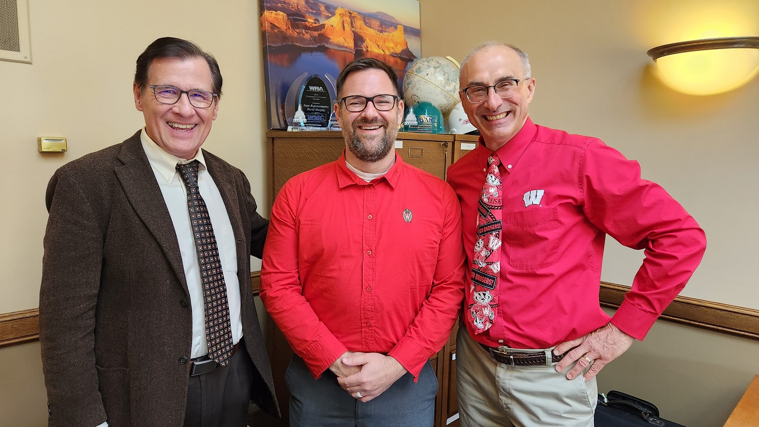 56th Assembly District constituent and President of the Fox Valley Chapter of the Wisconsin Alumni Association John Siebers (right) stopped by this week. 