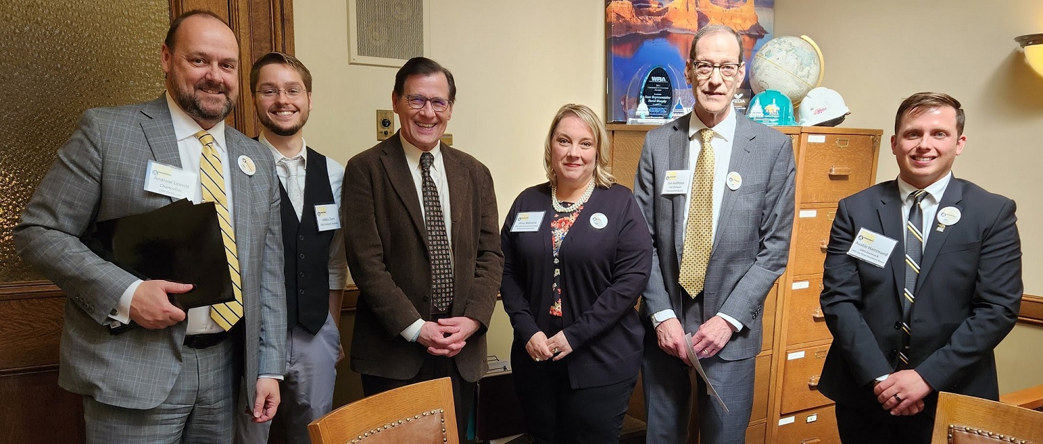 UW-Oshkosh Chancellor Andrew Leavitt brought students and alumni to the office today to discuss UWO's programs and priorities for this legislative session.