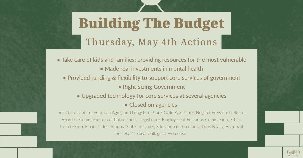 Priorities for building the Wisconsin budget after voting to remove 545 policy and non-fiscal related items from the budget discussion.