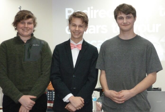 Fox Valley Initiative’s three LEAD Wisconsin scholarship students: Jack Florek, the 2022 scholarship recipient; Ethan Gamble, runner-up for the 2023 scholarship; and Jordon Donnelly, the 2023 scholarship recipient.