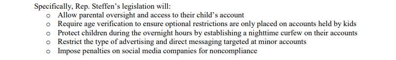 A clip from Assemblyman David Steffen's press release announcing his introduction of the Kids Online Safety Act.