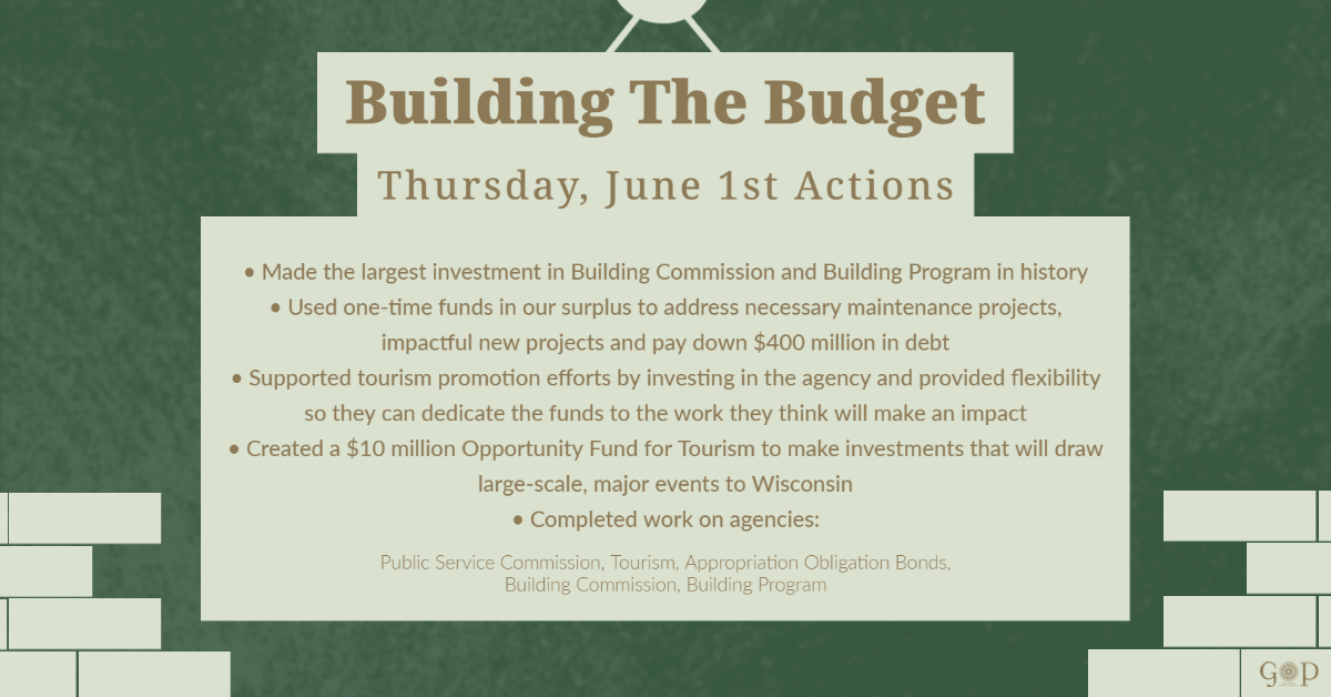 Building the Wisconsin State Budget, June 1 update.