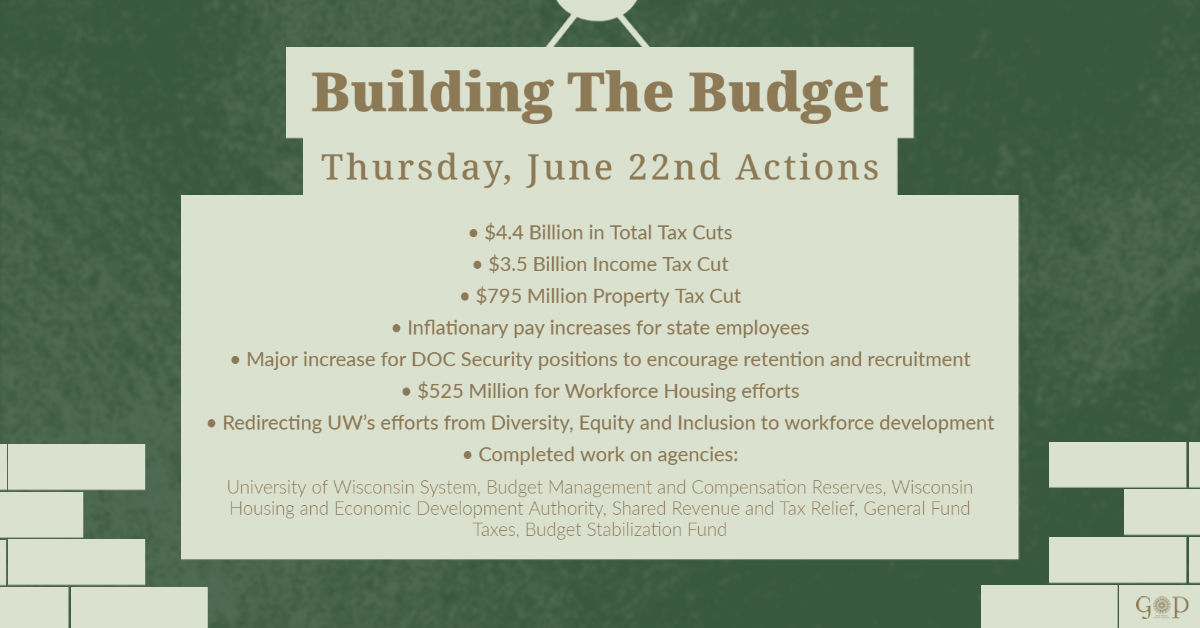 Building the Wisconsin Budget, June 22 Actions.