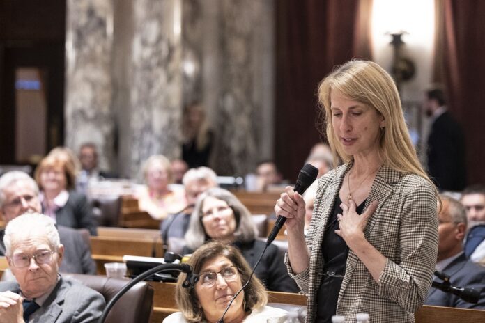 State Rep. Joy Goeben delivers her first floor speech, on a bill that would increase funding for school choice and private voucher schools.