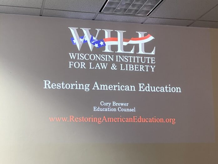 Cory Brewer, associate counsel for the Wisconsin Institute for Law & Liberty, addressed education issues at a recent meeting of Fox Valley Initiative.