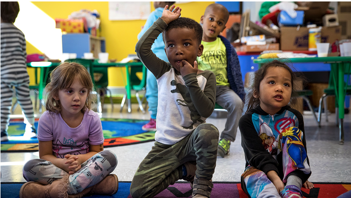 Noah Goliday in his pre-K class at Elsie Whitlow Stokes Community Freedom Public Charter School. A system launched in 2014-15 permits families to navigate the some 230 DCPS and charter school options in the city via a single online application, then matches students to their top choice schools via a groundbreaking algorithm that helped win it's creator the 2012 Nobel Prize in economics. (Photo by Evelyn Hockstein/For The Washington Post via Getty Images)