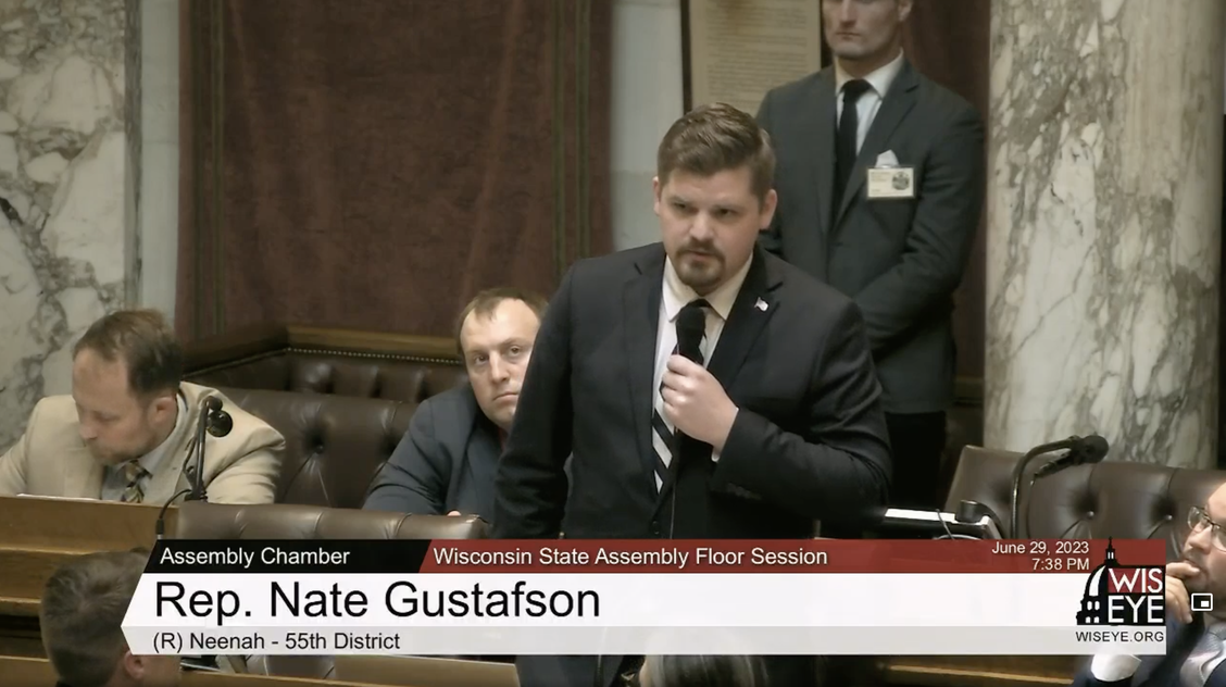 State Rep. Nate Gustafson delivers his first speech on the General Assembly floor, discussing the state budget.