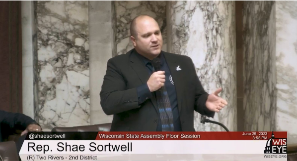 Wisconsin State Rep. Shae Sortwell discusses tax cuts before the General Assembly.