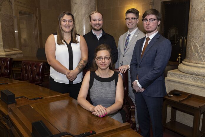 Staff for Wisconsin Sen. Rachael Cabral-Guevara: (Right to Left) Sydney Faestel (District Director), Ryan Retza (Chief of Staff), Michael Moscicke (Policy Director), and Will Terry (Communications Director)