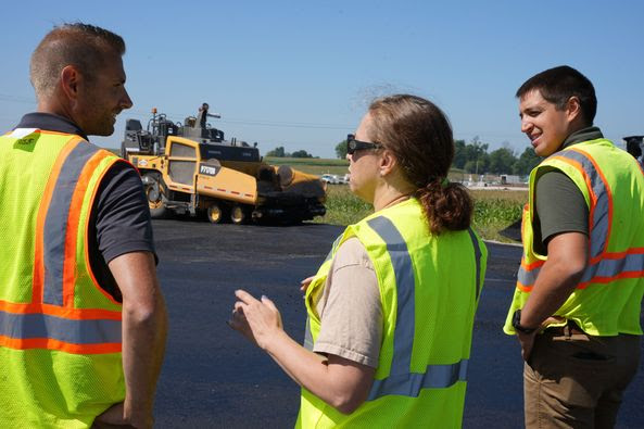 Senator Rachael Cabral-Guevara paved asphalt with the Wisconsin Transportation Builders Association in Greenville.