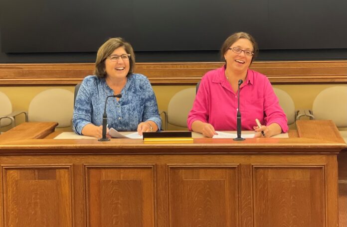 Wisconsin Sen. Rachael Cabral-Guevara testifying with Rep. Donna Rozar (R-Marshfield) on allowing hearing instrument specialists to practice cerumen management (ear wax removal).