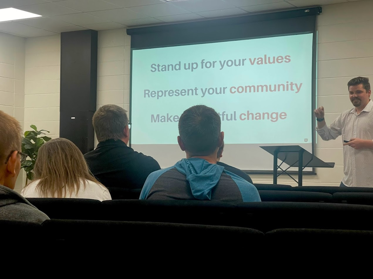 Wisconsin State Rep. Nate Gustafson addresses a group.