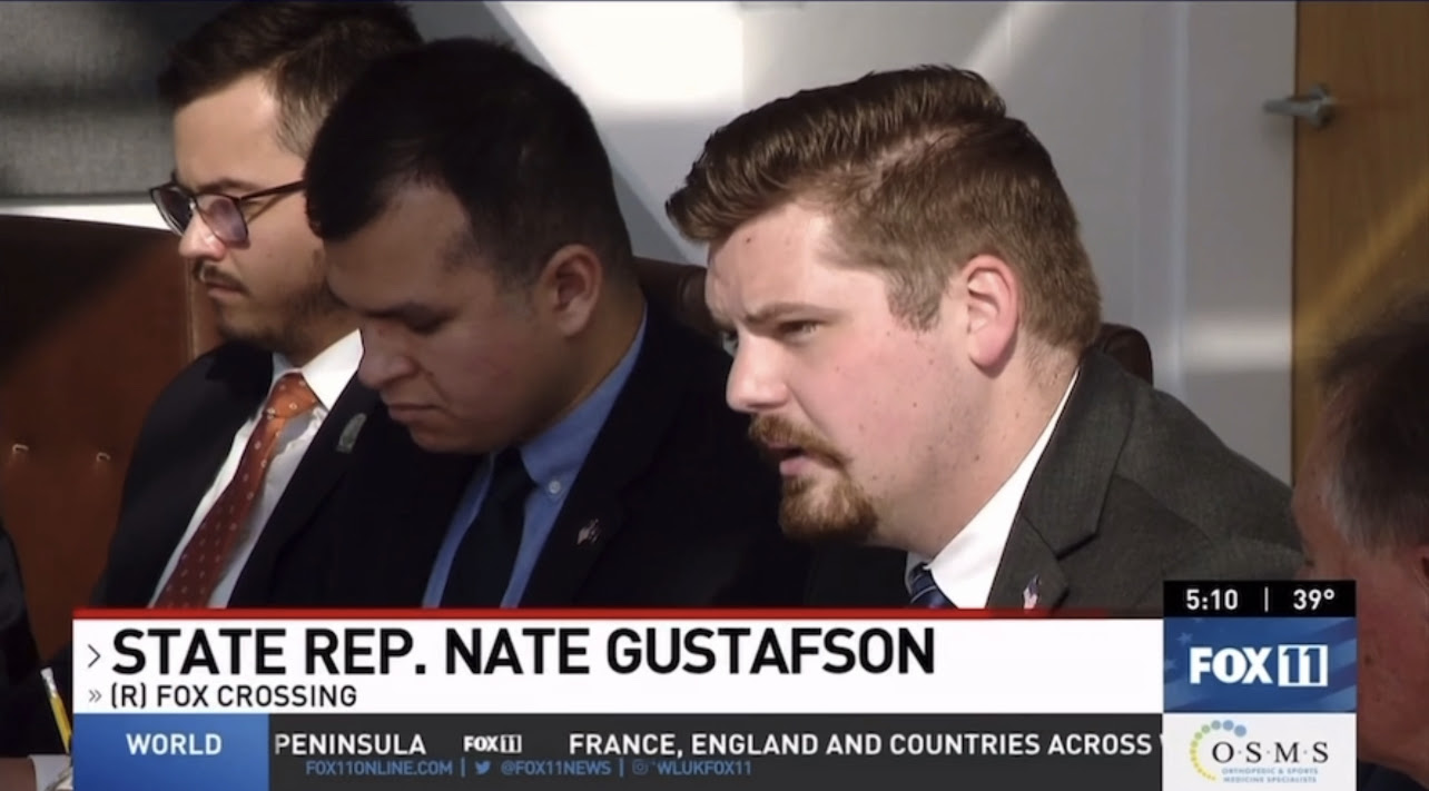 State Rep. Nate Gustafson testifies during a recent hearing of the Wisconsin Speaker's Task Force on Artificial Intelligence.