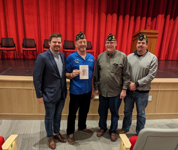 State Rep. Nate Gustafson at Neenah High School with members of American Legion Post 33.