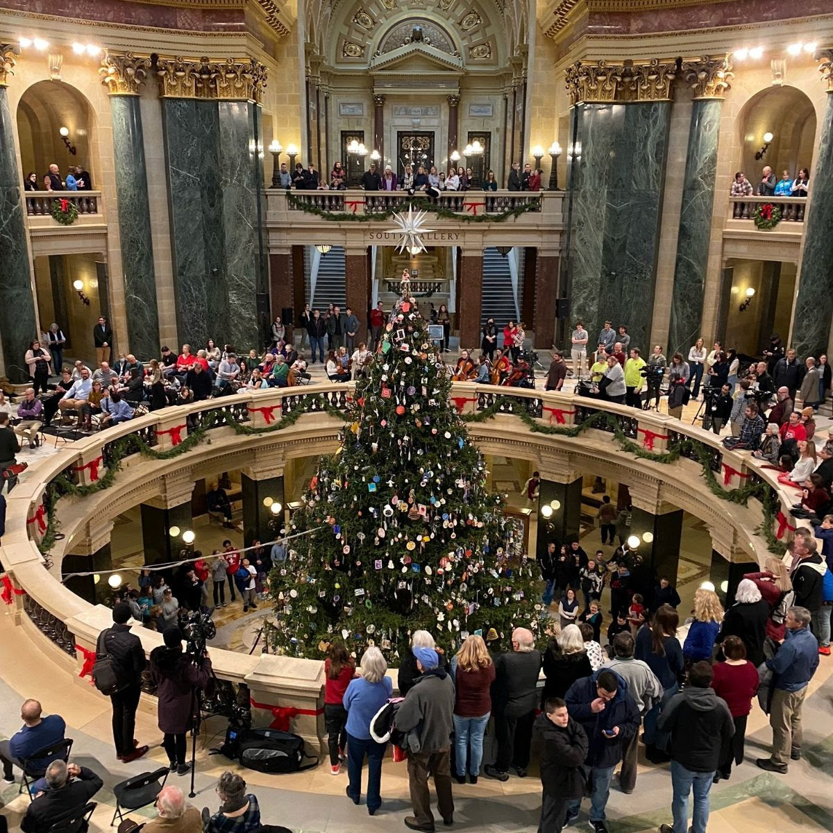 The Wisconsin Capitol Christmas tree in the rotunda.