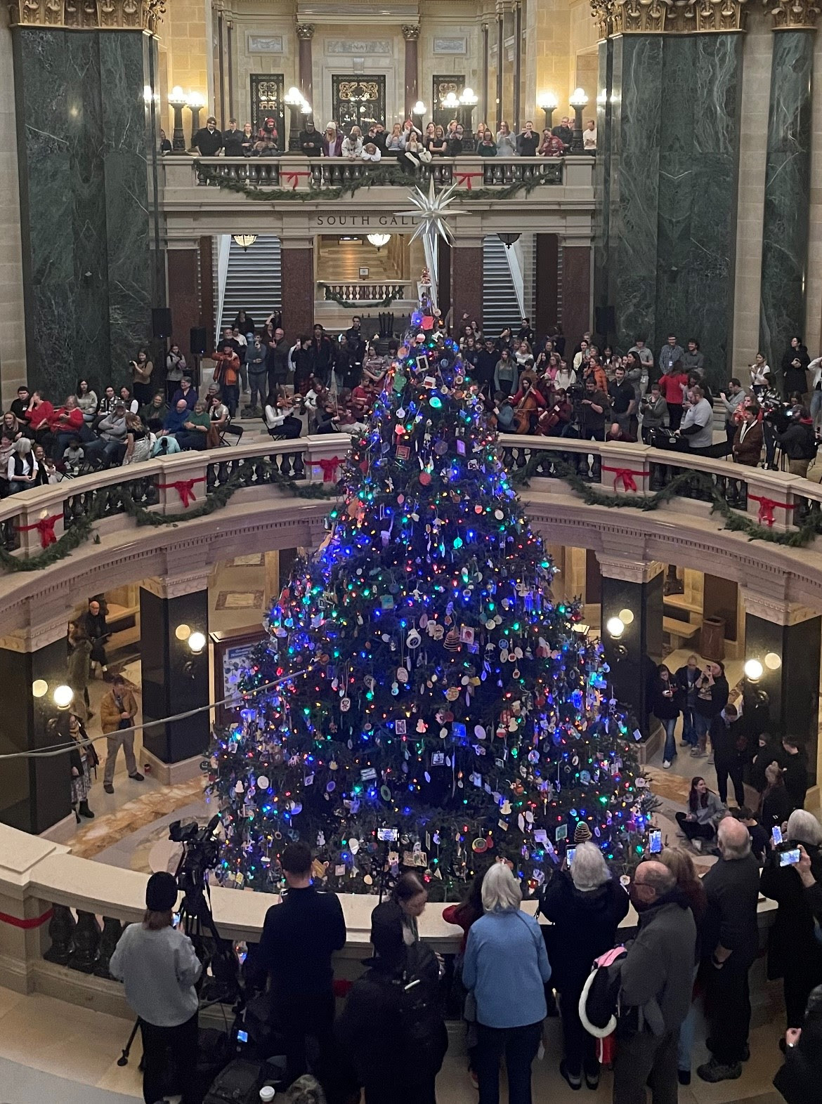 The Wisconsin Capitol Christmas tree is officially decorated and lit up, and it is a marvelous sight!