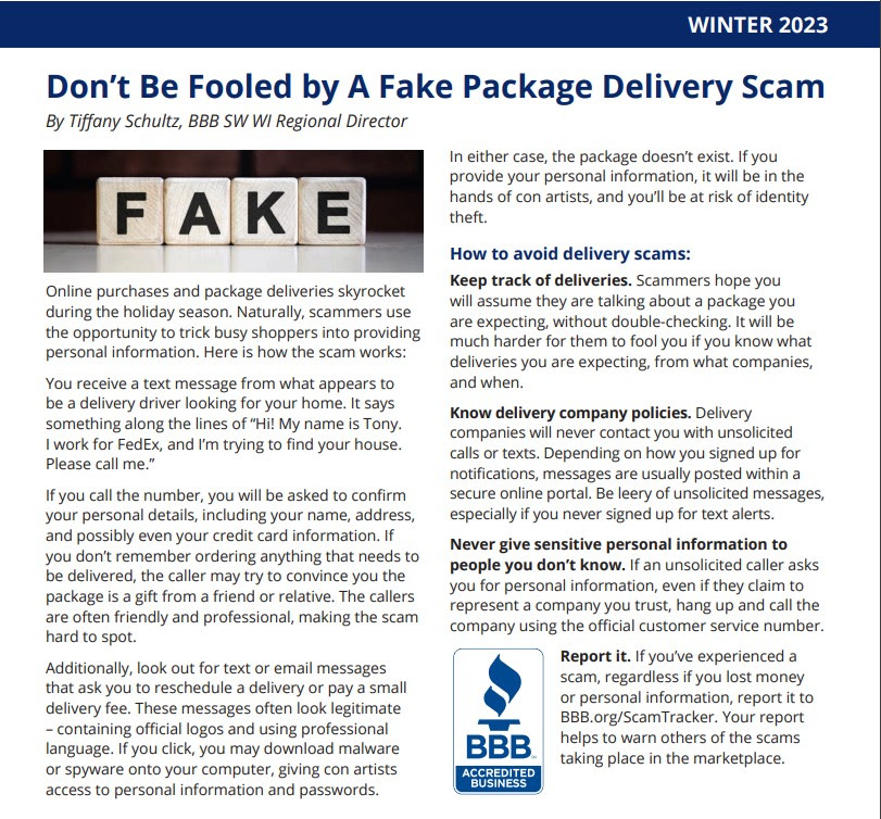 Don't be fooled by fake package delivery scams.