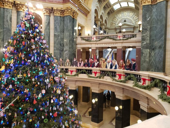 Always something interesting at the capitol. During the Christmas season beautiful music echoes throughout. Today a high-school group from New Glarus sang.