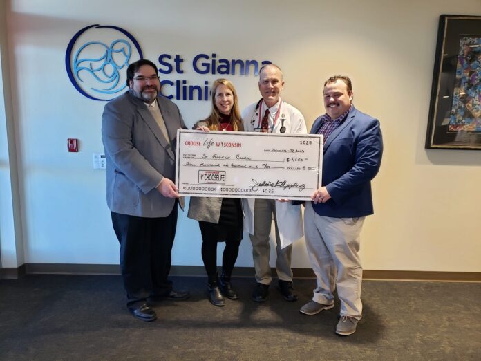 Since Choose Life Wisconsin license plates have been available, almost $300,000 have been donated to pregnancy resource centers in Wisconsin. It was an honor to join State Senator Andre Jacque and Pastor Dan Degner to present a $3,600 check to St. Gianna Clinic to continue their wonderful work.