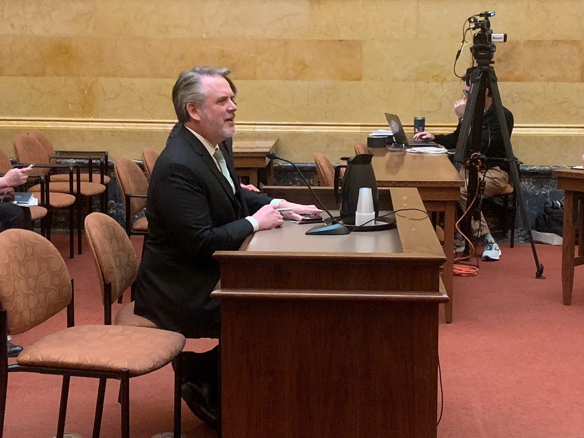 Wisconsin State Rep. David Steffen testified in committee on his PPT bill, which eliminates the personal property tax for telephone companies.