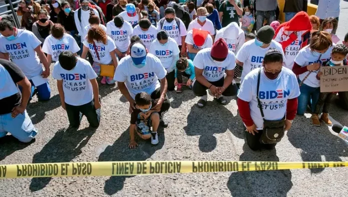 Migrants at the Mexico border.