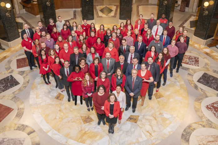 In honor of February being American Heart Month, several legislators and staff wore red to work to raise awareness about heart disease.