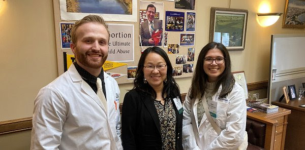 Chance Eiting, Sae Thao and Janel Underwood, all from Appleton, visited the office for the Pharmacy Society of Wisconsin's Legislative Day. 