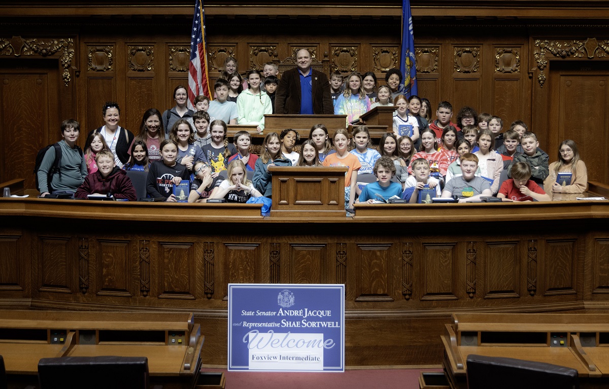 Wisconsin State Rep. Shae Sortwell met with school groups from Foxview Intermediate and chatted with them regarding his role in state government.