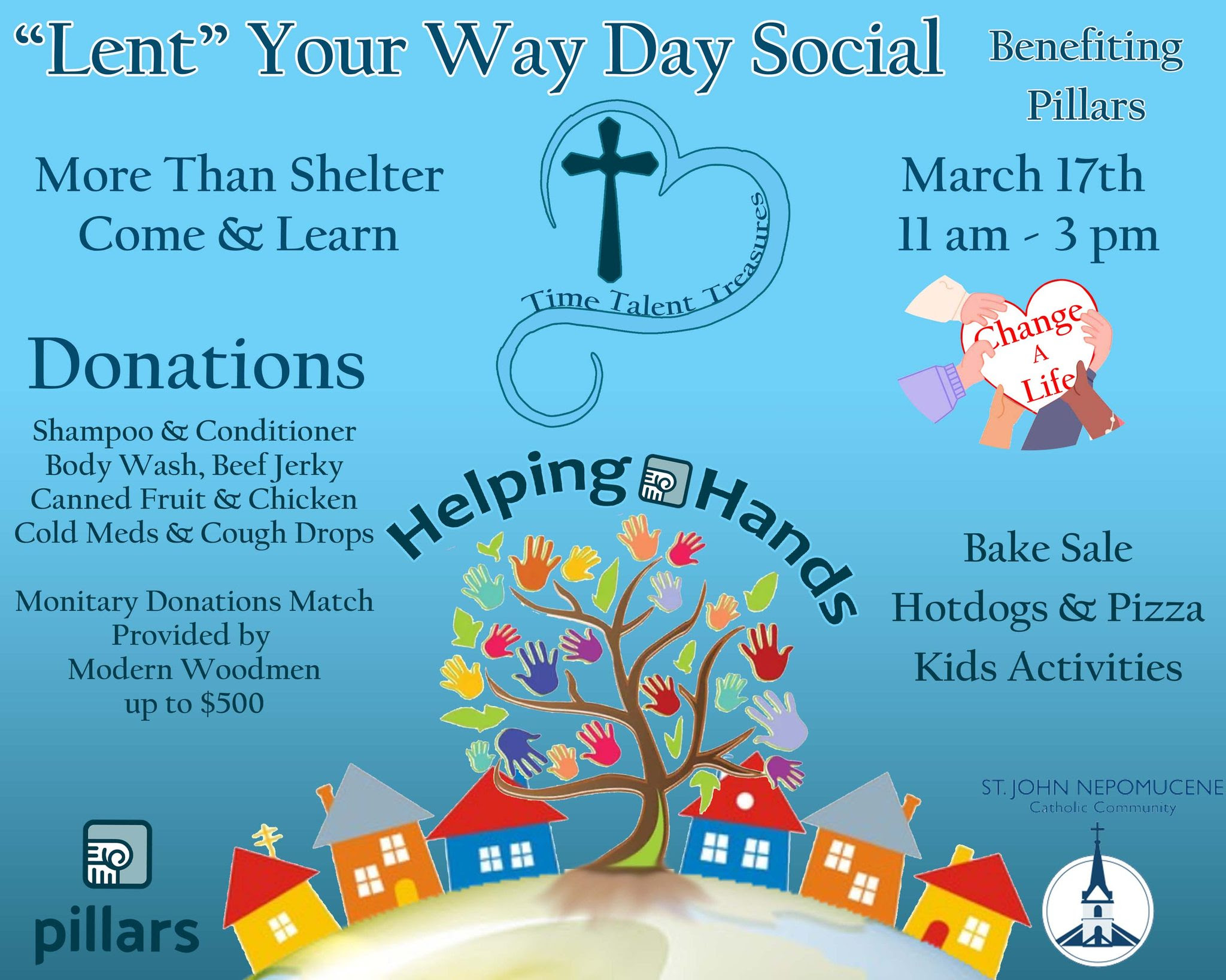 "Lent" Your Way Day Social to benefit Pillars, Inc: Sunday, March 17th