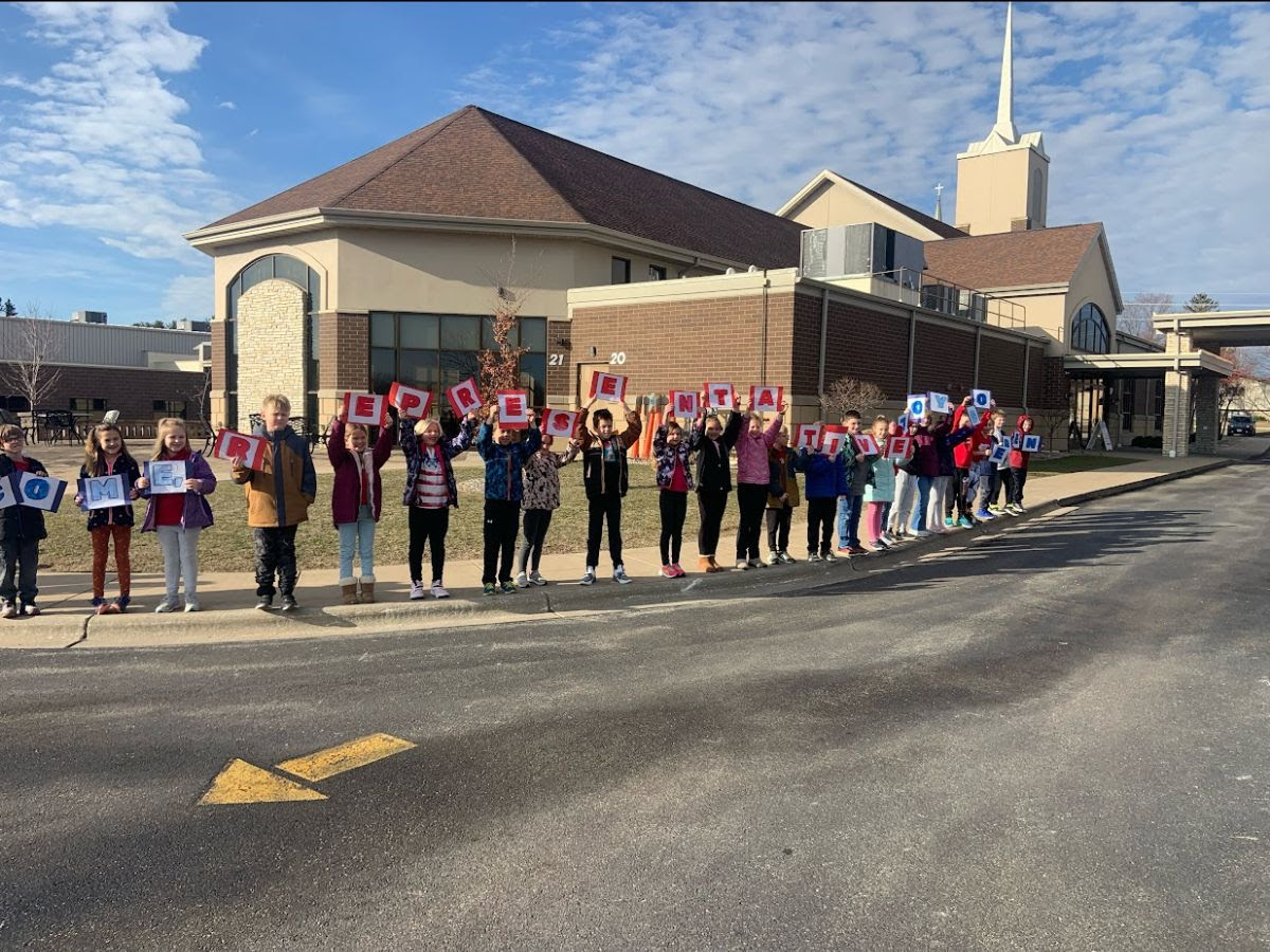 Rep. Goeben received a heartwarming welcome from students and staff at St. Peter Lutheran School in Appleton.