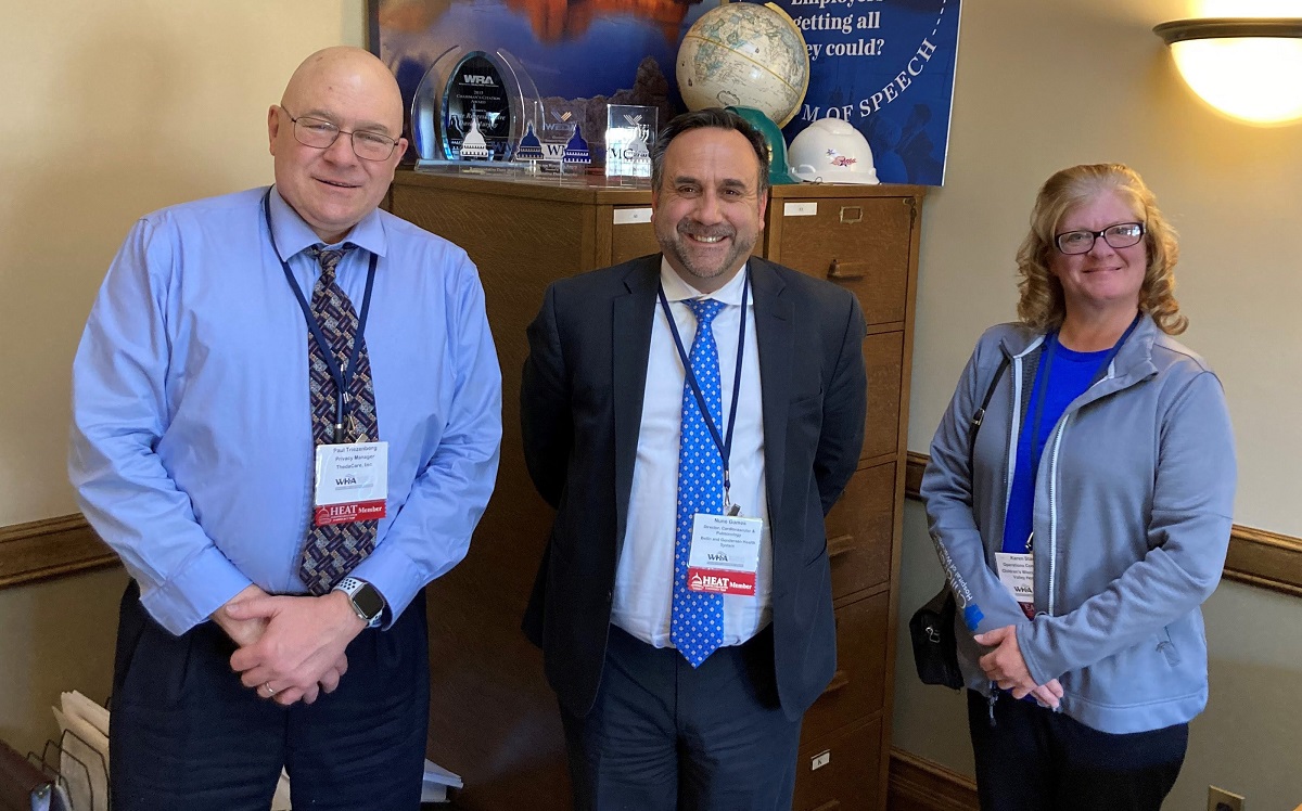 Paul Triezenberg, Nuno Gomes and Karen Staedt stopped by the office yesterday for the Wisconsin Hospital Association's annual Advocacy Day.