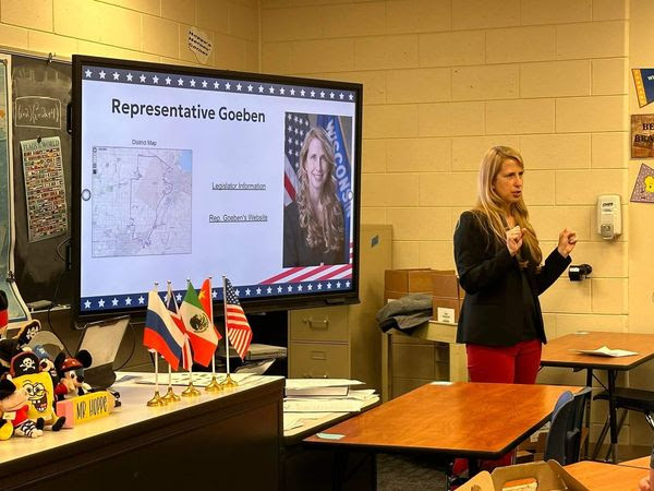 Cottontail Candy, LLC and Bay Port High School's AP Government class invited Wisconsin State Rep. Joy Goeben to speak.