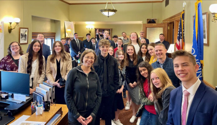 Students from Wyldewood Christian School visited with Wisconsin State Sen. Rachael Cabral-Guevara.