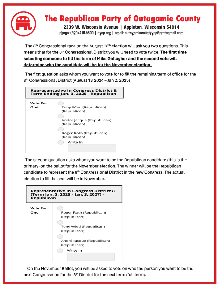 Primary Ballot for the 8th Congressional District.