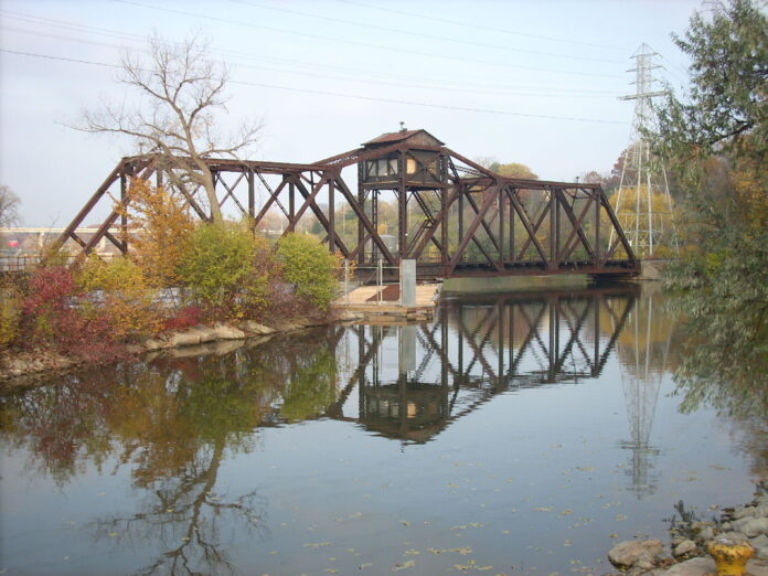 Swing bridge over the Fox River in Appleton, along the Newberry Trail.