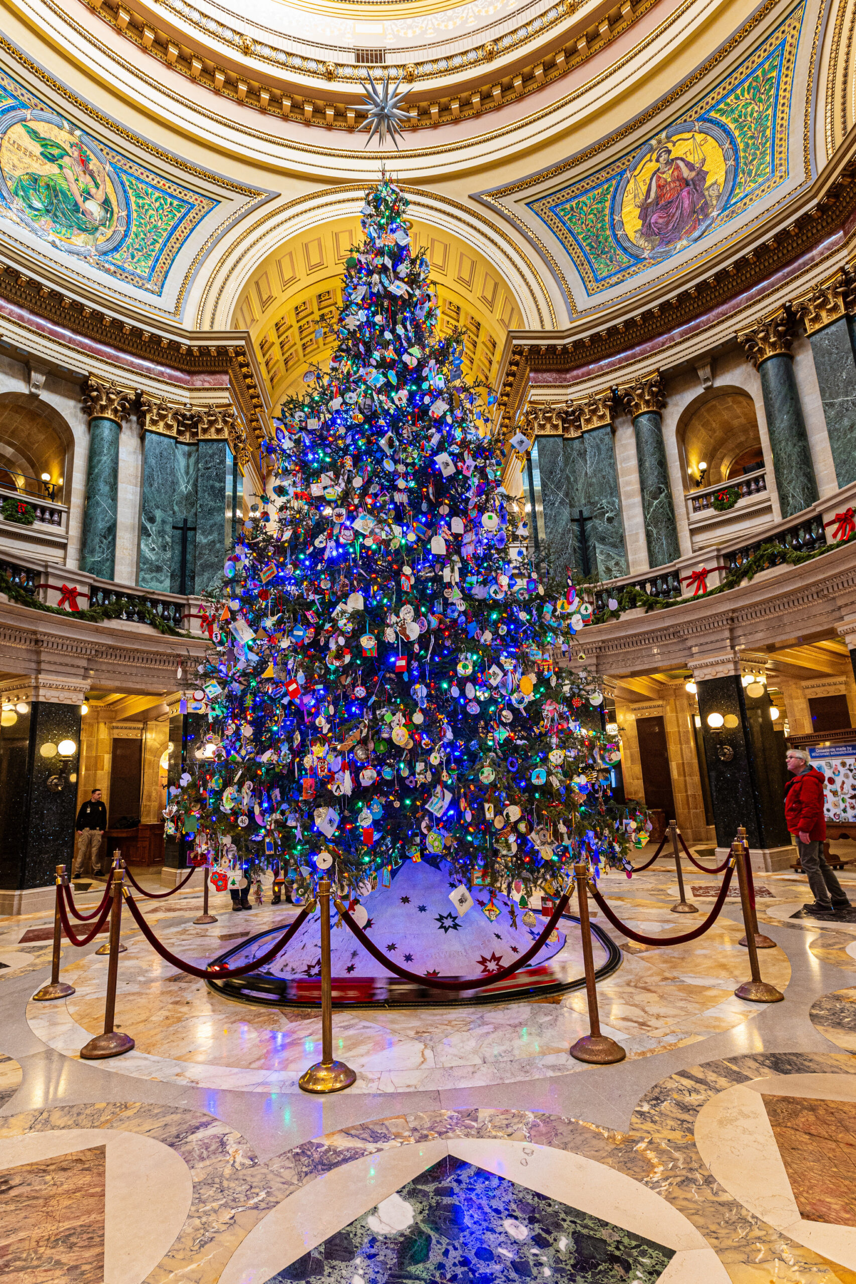 Pictured above is the 2024 Capitol Christmas Tree, completely decorated and lit up with 2,000 multicolored lights. If you're in Madison this holiday season, be sure to stop by and enjoy our beautiful state tree. 