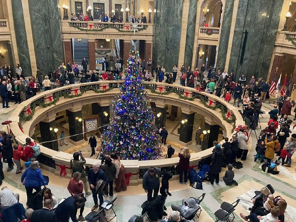 The Wisconsin Capitol Christmas Tree is decorated and lit! 