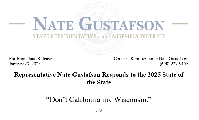 Wisconsin State Rep. Nate Gustafson responds to Gov. Tony Evers' State of the State address.