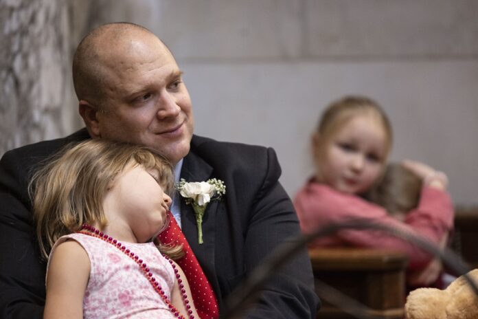 Wake up, sleepyhead! It's Inauguration Day! (State Rep. Shae Sortwell with his daughters).