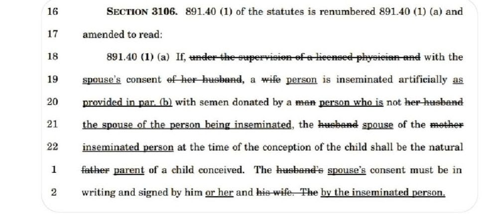 Last week, Governor Evers introduced a biennial budget proposal that replaces mother with “inseminated person” and “person” for man.