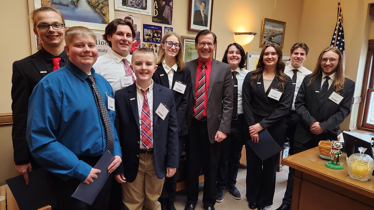 Students from FIRST Robotics NEW Apple Corps Team 93 from the Appleton Area School District visited the office of Wisconsin State Rep. Dave Murphy.