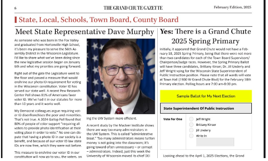 Wisconsin State Rep. Dave Murphy has a column in the Grand Chute Gazette.